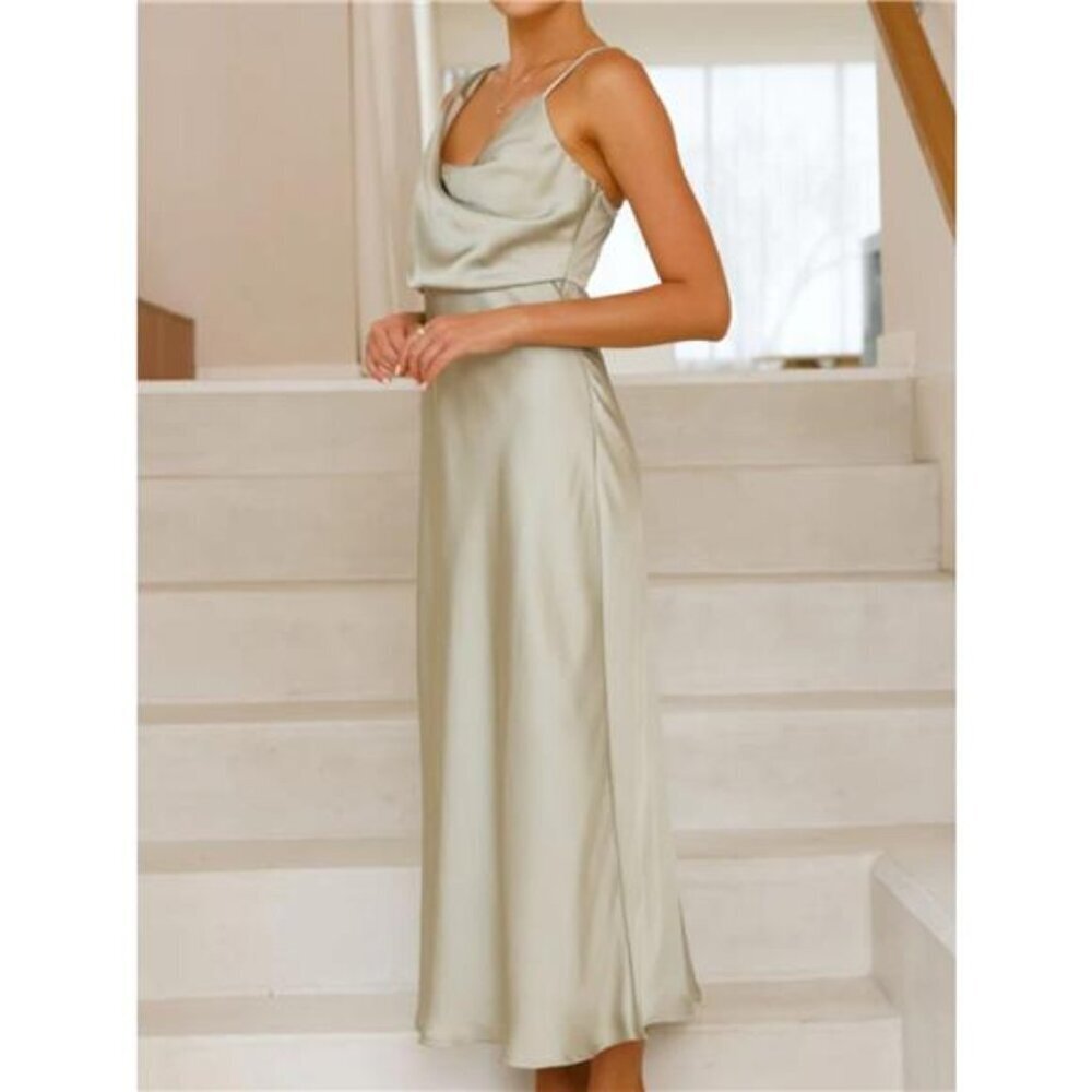 Satin Asymmetrical Midi Dress - Picture 14 of 16